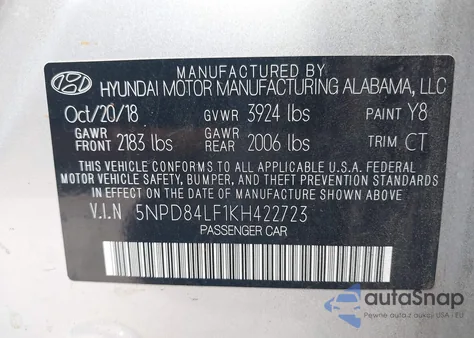 2019 Hyundai Elantra Sel/Value/Limited z USA, uszkodzony, nr VIN 5NPD84LF1KH422723